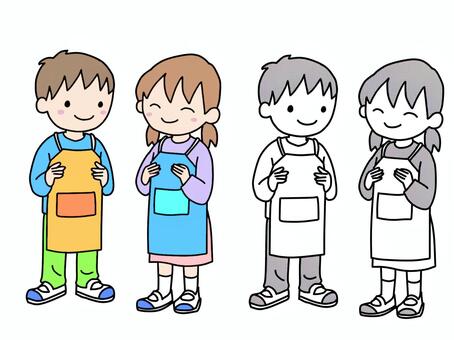 エプロンをしている子 エプロン,男の子,女の子,料理,家庭科のイラスト素材