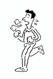 ランニングして汗をかく男性（線画） ランニング,走る,汗,男性,大人,趣味,練習,大会,選手,休日のイラスト素材