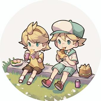 お弁当を食べる子供