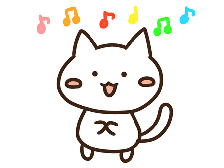音楽コンクールで楽しく歌うかわいい白ねこ 音楽,コンクール,歌,歌う,楽しい,歌唱,合唱,歌声,発表会,学校のイラスト素材
