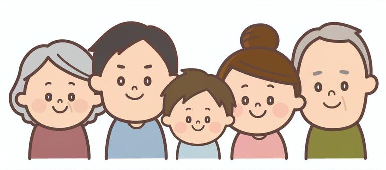 ５人家族 家族,ファミリー,家庭,３世帯,老若男女,おじいさん,おばあさん,お父さん,お母さん,子供のイラスト素材