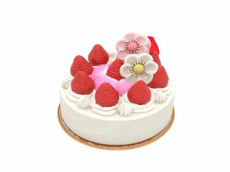 初春年賀状の甘味紅梅白梅のイチゴのケーキ 梅,うめ,ウメ,白梅,紅梅,観梅,梅の花,苺,いちご,イチゴのイラスト素材