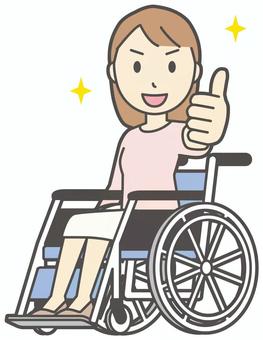  ロングヘア女性-316-全身 車いす,女性,女の子,人物,かわいい,障害者,車椅子,グッドサイン,いいね,若いのイラスト素材