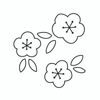 梅の花 梅,花,年賀状,お正月,モノトーン,塗り絵,可愛い,ゆるい,手描き,デコレーションのイラスト素材
