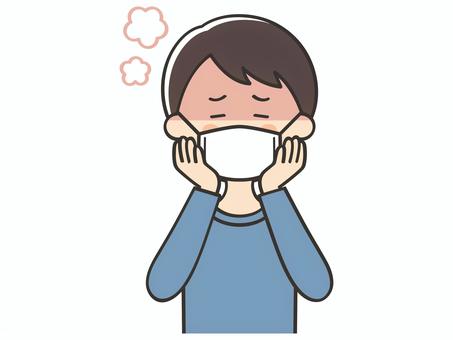 熱が出てマスクをしている男性 男性,男,父,お父さん,マスク,熱,発熱,風邪,インフルエンザ,感染のイラスト素材