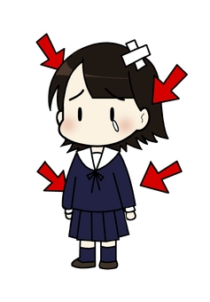 ダメージを受ける学生 人物,学生,セーラー服,ダメージ,攻撃,悲しい,涙,全身,制服,学校のイラスト素材