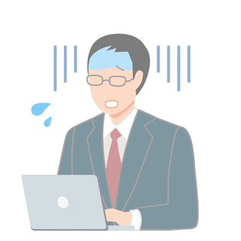 困るパソコン作業中のスーツの男性５ 悩む,困る,トラブル,男性,20代,30代,人,1人,働く,仕事のイラスト素材