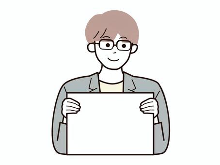 フリップを持ち微笑む働く男性A/カラー フリップを持ち微笑む働く男性A/カラー フリップ,両手,微笑む,男性,お父さん,会社員,アドバイザー,20代,30代,40代のイラスト素材