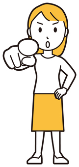  ロングヘア女性(黄)-496-全身 指さす,真剣,女性,女の子,人物,かわいい,一生懸命,考える,指名,人差指のイラスト素材