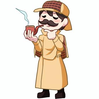 探偵＿男性 人物,生活,全身,男性,探偵,コート,ひげ,パイプ,推理,素材のイラスト素材