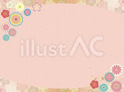 花と麻の葉模様の和柄背景