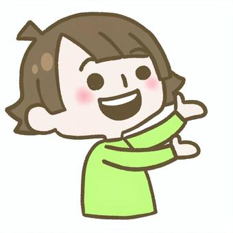 「じゃーん」と紹介する子ども こども,子ども,じゃーん,紹介,こちら,示す,笑顔,両手,人物,男の子のイラスト素材