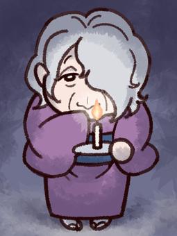 不気味な老婆のイラスト（語り部／ホラー） 老婆,おばあさん,不気味,ロウソク,語り部,怪談,ホラー,案内人,夜,怖いのイラスト素材