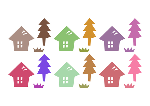 Illustration, family, log house, wood, 