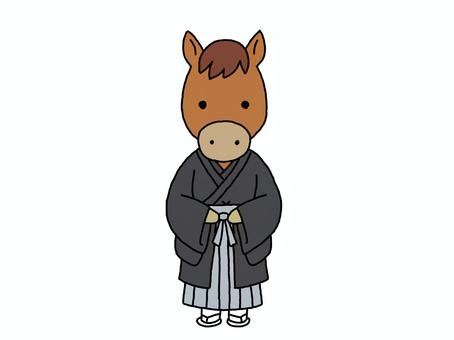 和装で新年の挨拶をする馬 馬,午年,着物,立ち姿,縁起物,うまくいく,飛躍,袴,挨拶,正月のイラスト素材