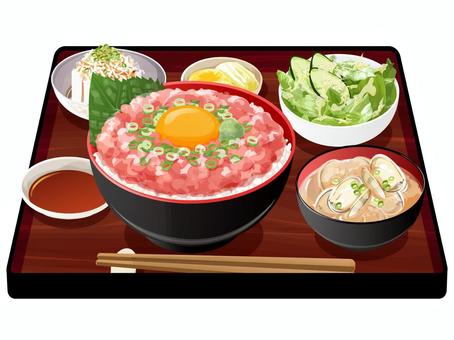 ネギトロ丼定食 ネギトロ丼定食 ネギトロ丼,定食,料理,食べ物,丼物,味噌汁,アサリ,ネギ,サラダ,レタスのイラスト素材