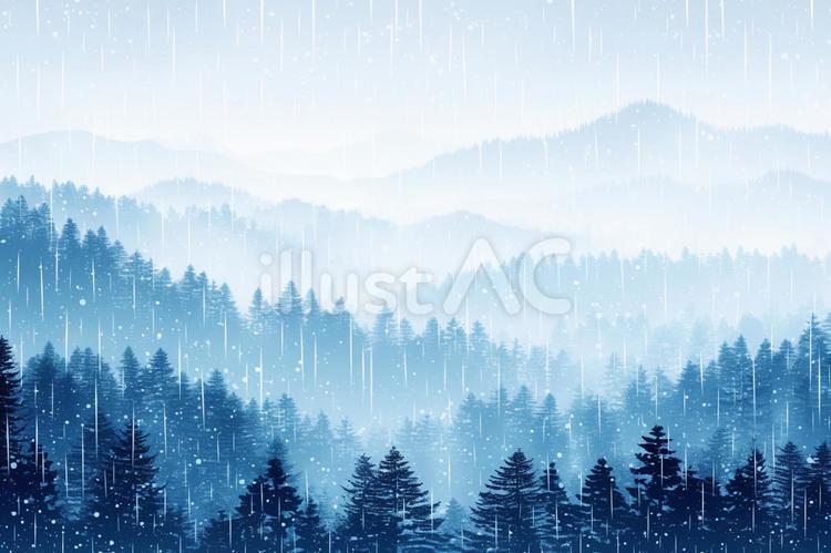 北欧デザイン　雨の日の霧がかった森 霧,森,雨のイラスト素材