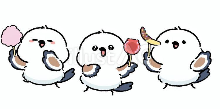 シマエナガ_夏祭りを楽しむ_01 シマエナガ,鳥,動物のイラスト素材