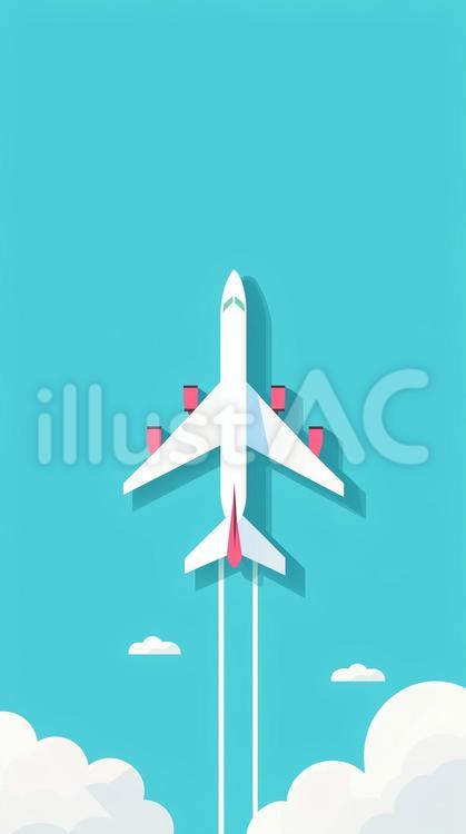 青空を飛ぶピンクアクセントの白い飛行機 飛行機,航空機,旅客機のイラスト素材