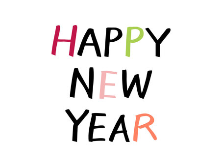 HAPPY NEW YEAR・手書き文字 年賀状,年賀状素材,文字,手書き,手書き文字,かわいい,シンプル,年賀はがき,メッセージ,正月のイラスト素材