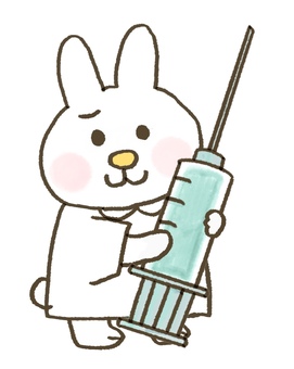 注射器を持ったうさぎ 注射器,予防注射,予防接種,ワクチン,医者,注射,うさぎ,医療,感染予防,看護師のイラスト素材