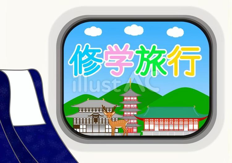 京都・奈良・神社仏閣への修学旅行文字と鹿 京都,奈良,神社のイラスト素材