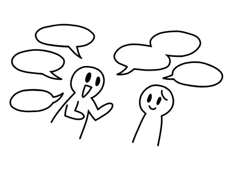 うざい人、話し続ける人のイラスト 話す,喋る,困る,吹き出し,早口,オタク,熱量,棒人間,ゆるい,シンプルのイラスト素材