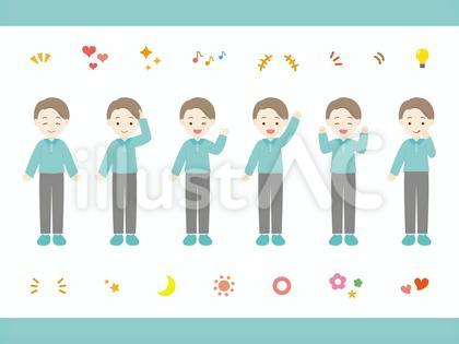 成人男性の表情セット_全身。02