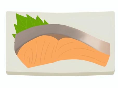 鮭　おかず　食事 鮭,塩焼き,魚,おかず,食事,食べ物,シソ,大葉,和食,ワンポイントのイラスト素材