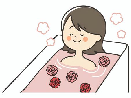 薔薇風呂に入る若い女性 お風呂,薔薇,薔薇風呂,バラ,バラ風呂,女性,花,風呂,入浴,湯船のイラスト素材