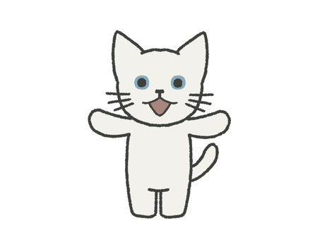 白猫_2 白猫,かわいい,癒し,猫,動物,全身,立ち絵,ペット,デフォルメ,絵本風のイラスト素材