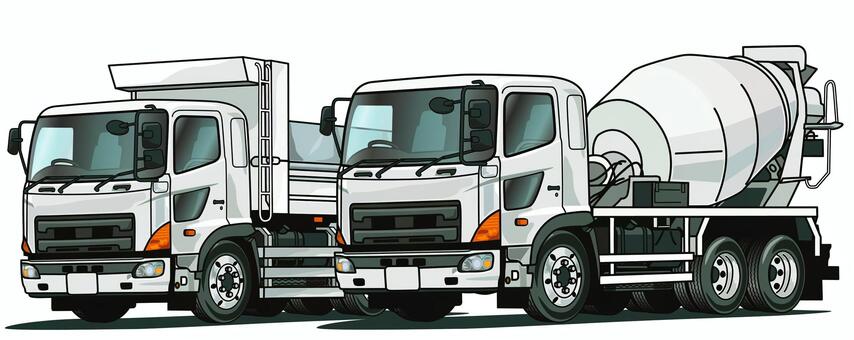 働く車　建設現場のダンプカーとミキサー車 働く車,建設現場,ダンプカー,ミキサー車,建設機械,土砂,生コン,セメント,運搬,ダンプのイラスト素材