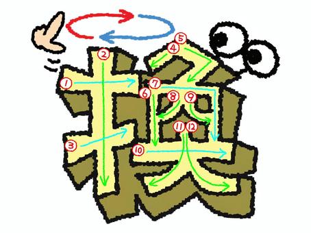 換　漢字　書き順あり 換,フォント,漢字,立体,文字絵,目,書き順,矢印,12画,可愛いのイラスト素材