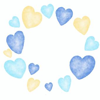 ふんわり水彩ハートフレーム（ブルー） 水彩,フレーム,ハート,サークル,手描き,やわらかい,ふんわり,パステル,ナチュラル,可愛いのイラスト素材