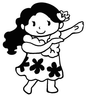フラダンス 手描き,モノクロ,線画,人物画,フラ,エクササイズ,女の人,楽しい,可愛い,カットイラストのイラスト素材