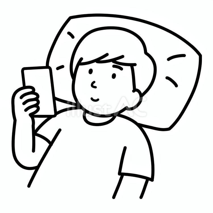 寝転がってスマホをしている人のイラスト ながらスマホ,スマートフォン,携帯のイラスト素材