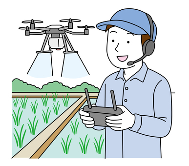 ドローンで農薬散布をする男性 ドローン,農薬散布,農業,男性,田のイラスト素材