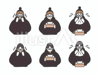 鼻をかむ男性と女性
