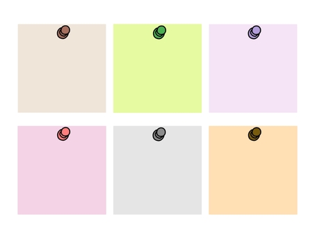 がびょう付き付せんイラストセット（6色） 付箋,メモ,ラベル,フレーム,ステーショナリー,シンプル,可愛い,カラフル,パステルカラー,ビビッドカラーのイラスト素材