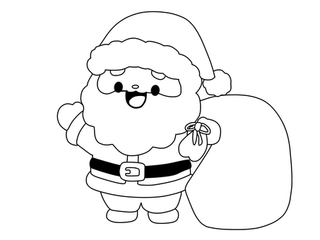 （白黒）袋を持ったサンタさんのイラスト