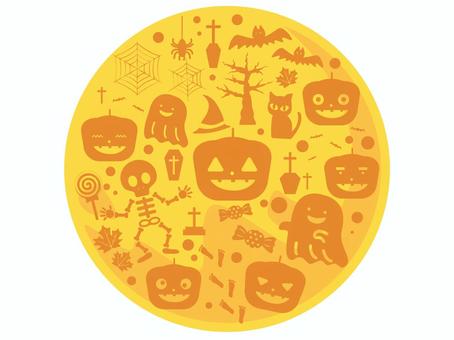 秋のかわいいハロウィンの背景素材　月　2 秋,ハロウィン,10月,かぼちゃ,紅葉,文字,カボチャ,手書き,月,ジャックオーランタンのイラスト素材