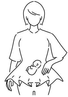 体型隠しの服を着る妊婦　線画 体型,女性,妊婦,胎児,カモフラージュ,線画のイラスト素材