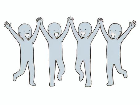 皆で喜ぶドローイング デッサン,人形,ラフ,ポーズ,喜ぶ,ドローイング,両手,上げる,手,繋ぐのイラスト素材