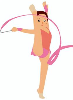 女子新体操・リボン演技中の選手 新体操,手具,リボン,女子選手,演技中,全身,若い,可愛い,きれい,プロポーションのイラスト素材