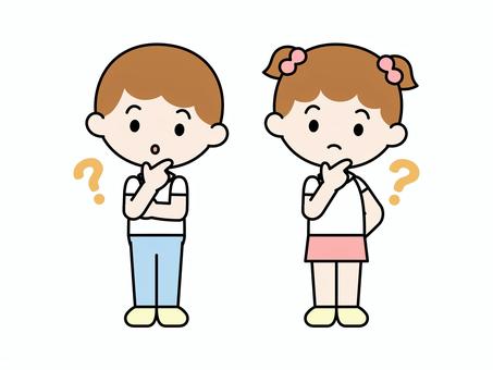 男の子と女の子考える 子ども,男の子,女の子,小学生,幼稚園,学校,ポーズ,正面,全身,考えるのイラスト素材