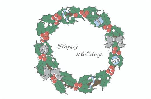 柊のリース 柊,リース,クリスマス,イベント,装飾,飾り,冬,12月,フレーム,リボンのイラスト素材