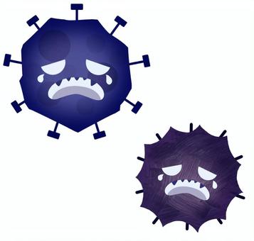 泣き顔で涙を流すウイルスや菌【撃退】 ウイルス,病原菌,対策,顕微鏡,風邪,コロナウイルス,インフルエンザ,インフル,抑制,制御のイラスト素材