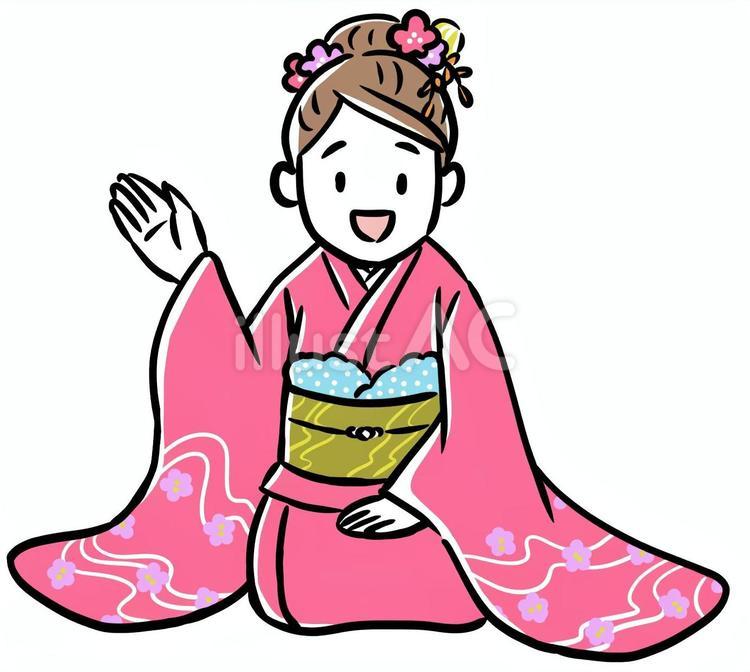 正座して案内する和服女性 女性,和服,振袖のイラスト素材