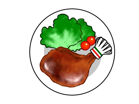 お皿にのったローストチキン ローストチキン,とりもも,クリスマス,チキン,食べ物,レストラン,食品,メニュー,肉,おかずのイラスト素材