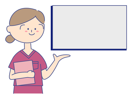 スクラブを着た女性⑥吹き出し 看護師,医師,女性,案内,人,人物,求人,募集,フキダシ,ふき出しのイラスト素材